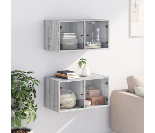 Mueble pared puertas de vidrio 2 uds gris Sonoma 68,5x37x35 cm