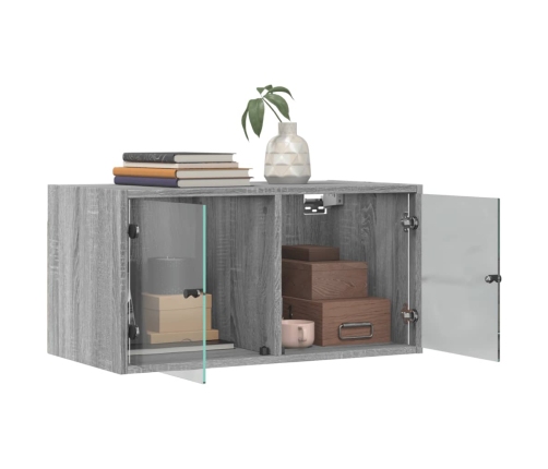 Mueble pared puertas de vidrio 2 uds gris Sonoma 68,5x37x35 cm