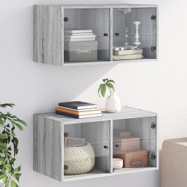 Mueble pared puertas de vidrio 2 uds gris Sonoma 68,5x37x35 cm