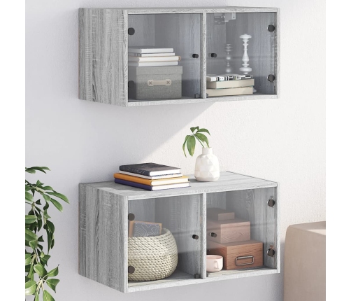 Mueble pared puertas de vidrio 2 uds gris Sonoma 68,5x37x35 cm