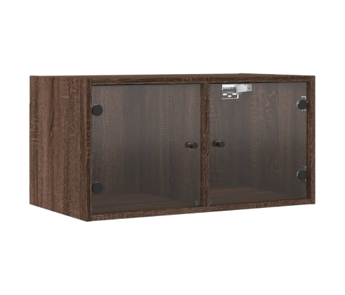 Mueble pared puertas vidrio 2 uds roble marrón 68,5x37x35 cm