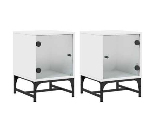 Mesitas de noche con puertas de vidrio 2 uds blanco 35x37x50 cm