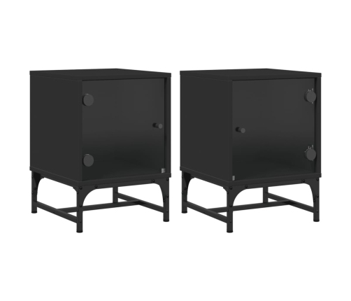 Mesitas de noche con puertas de vidrio 2 uds negro 35x37x50 cm