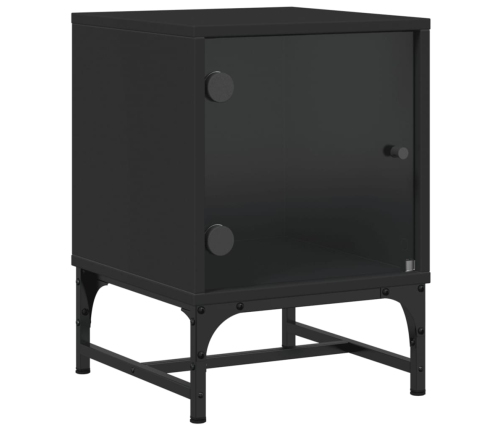 Mesitas de noche con puertas de vidrio 2 uds negro 35x37x50 cm