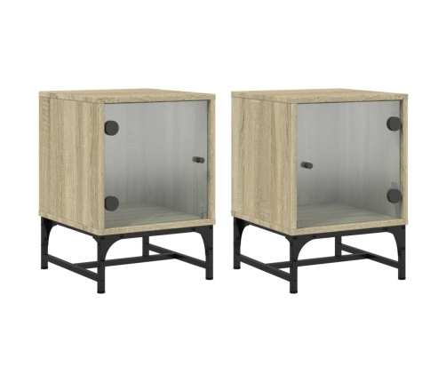 Mesitas noche con puertas vidrio 2 uds roble Sonoma 35x37x50 cm