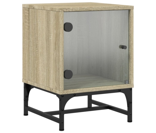 Mesitas noche con puertas vidrio 2 uds roble Sonoma 35x37x50 cm