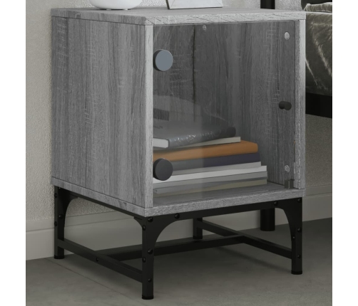 Mesitas noche con puertas vidrio 2 uds gris Sonoma 35x37x50 cm