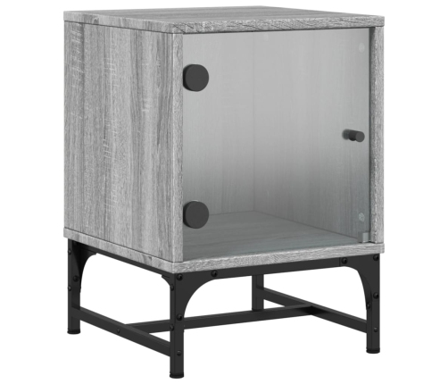 Mesitas noche con puertas vidrio 2 uds gris Sonoma 35x37x50 cm