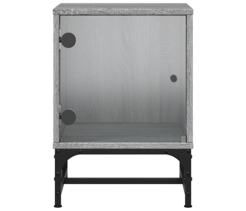 Mesitas noche con puertas vidrio 2 uds gris Sonoma 35x37x50 cm