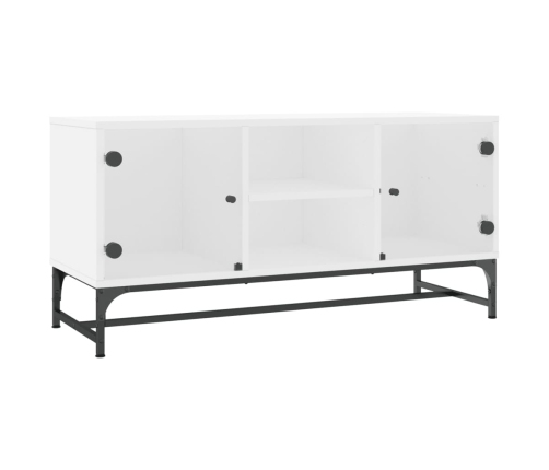 Mueble de TV con puertas de vidrio blanco 102x37x50 cm