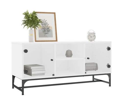 Mueble de TV con puertas de vidrio blanco 102x37x50 cm