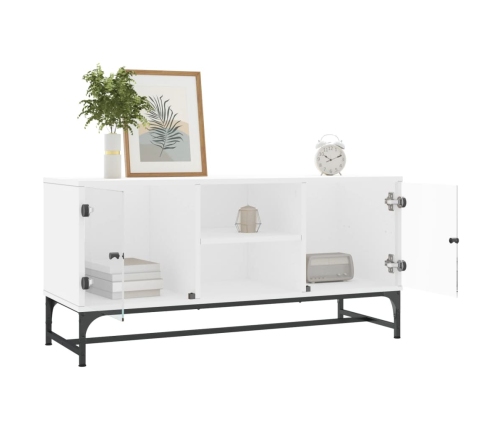 Mueble de TV con puertas de vidrio blanco 102x37x50 cm