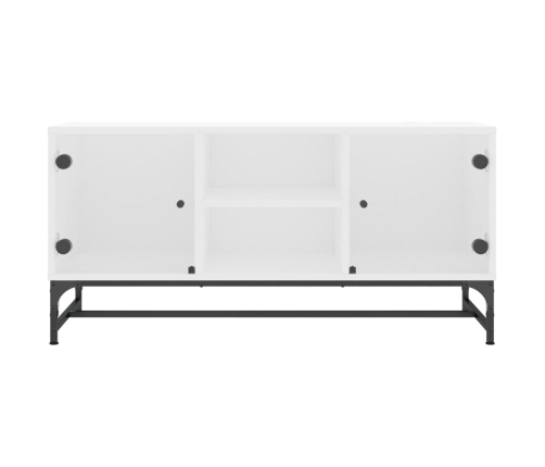 Mueble de TV con puertas de vidrio blanco 102x37x50 cm