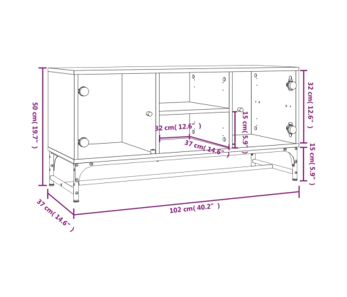 Mueble de TV con puertas de vidrio blanco 102x37x50 cm