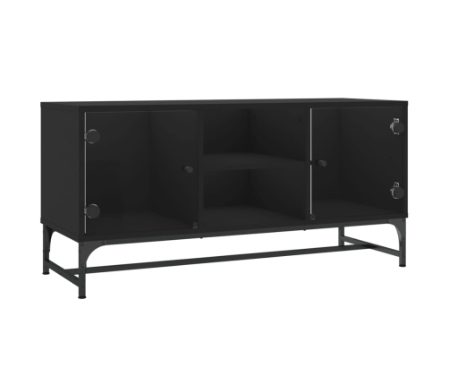 Mueble de TV con puertas de vidrio negro 102x37x50 cm