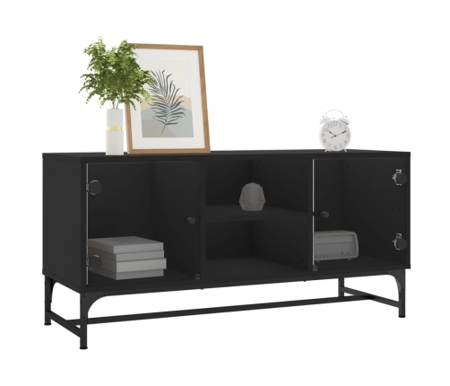 Mueble de TV con puertas de vidrio negro 102x37x50 cm