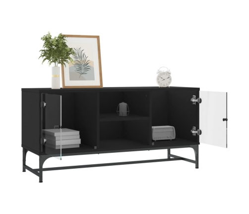 Mueble de TV con puertas de vidrio negro 102x37x50 cm