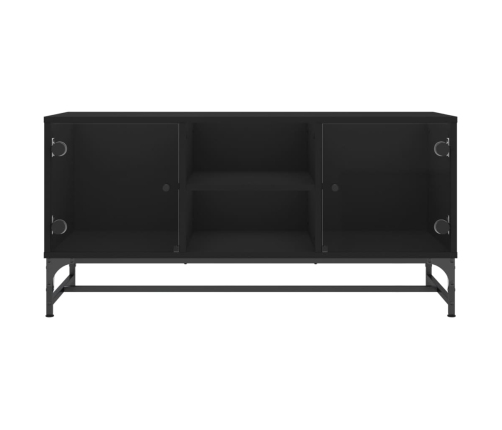 Mueble de TV con puertas de vidrio negro 102x37x50 cm