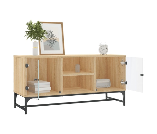 vidaXL Mueble de TV con puertas de vidrio roble Sonoma 102x37x50 cm