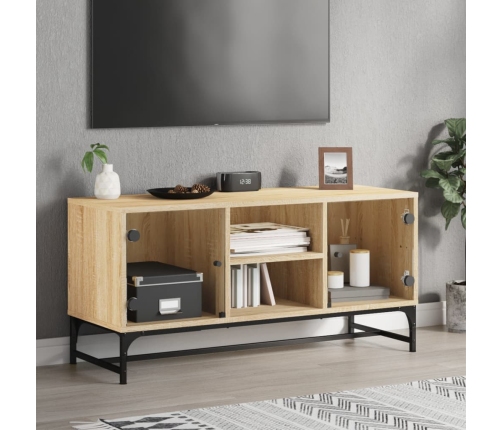 vidaXL Mueble de TV con puertas de vidrio roble Sonoma 102x37x50 cm