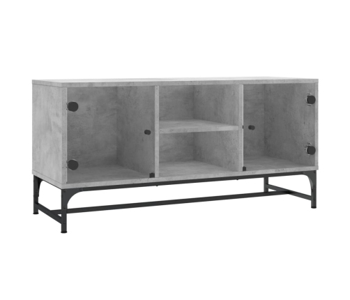 Mueble de TV con puertas de vidrio gris hormigón 102x37x50 cm