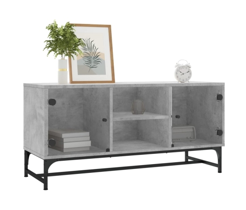 Mueble de TV con puertas de vidrio gris hormigón 102x37x50 cm