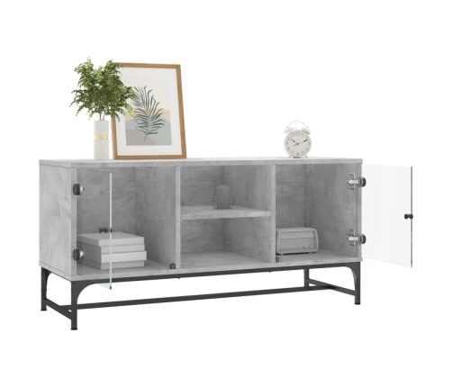 Mueble de TV con puertas de vidrio gris hormigón 102x37x50 cm