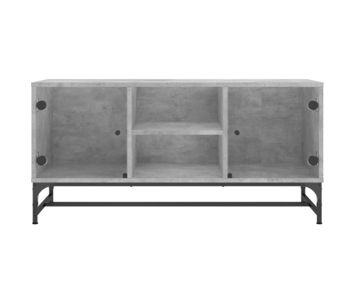 Mueble de TV con puertas de vidrio gris hormigón 102x37x50 cm