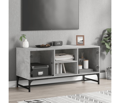 Mueble de TV con puertas de vidrio gris hormigón 102x37x50 cm