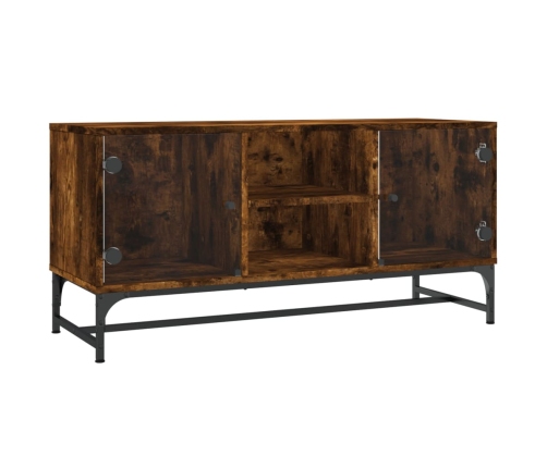 Mueble de TV con puertas de vidrio roble ahumado 102x37x50 cm