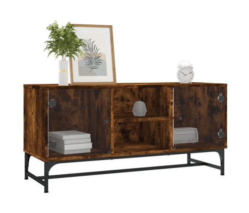 Mueble de TV con puertas de vidrio roble ahumado 102x37x50 cm