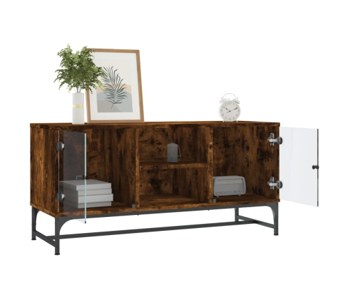 Mueble de TV con puertas de vidrio roble ahumado 102x37x50 cm