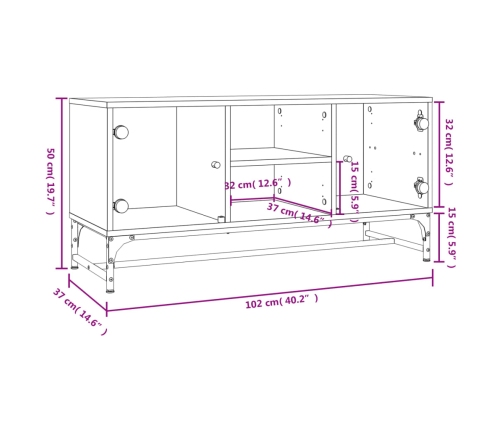 Mueble de TV con puertas de vidrio gris Sonoma 102x37x50 cm