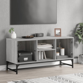 Mueble de TV con puertas de vidrio gris Sonoma 102x37x50 cm