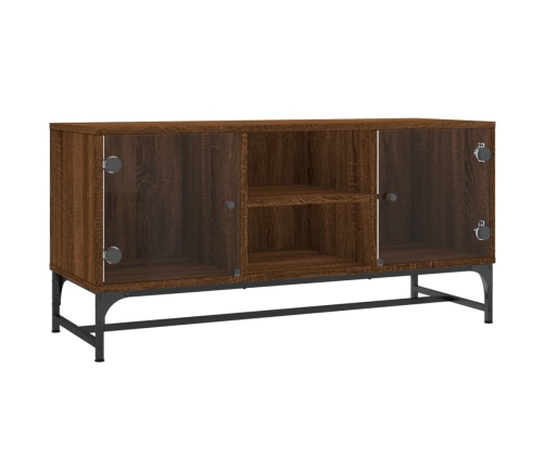 Mueble de TV con puertas de vidrio marrón roble 102x37x50 cm