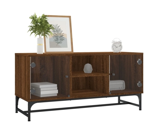 Mueble de TV con puertas de vidrio marrón roble 102x37x50 cm