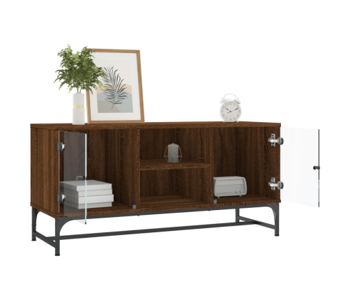 Mueble de TV con puertas de vidrio marrón roble 102x37x50 cm