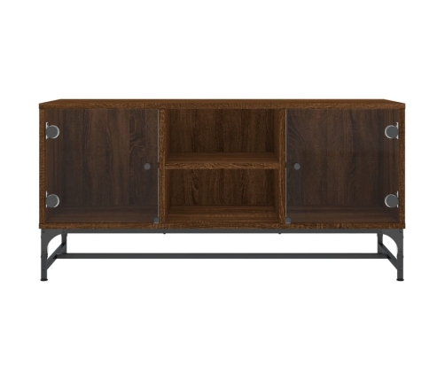 Mueble de TV con puertas de vidrio marrón roble 102x37x50 cm