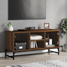 Mueble de TV con puertas de vidrio marrón roble 102x37x50 cm