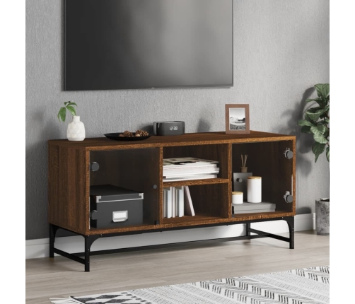 Mueble de TV con puertas de vidrio marrón roble 102x37x50 cm