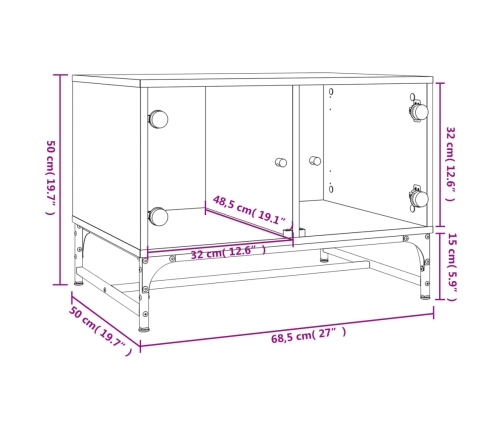 Mesa de centro con puertas de vidrio blanca 68,5x50x50 cm