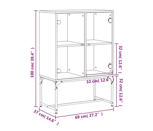 Armario auxiliar con puertas de vidrio blanco 69x37x100 cm