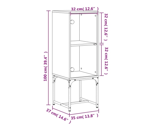 Armario auxiliar con puerta de vidrio roble ahumado 35x37x100cm