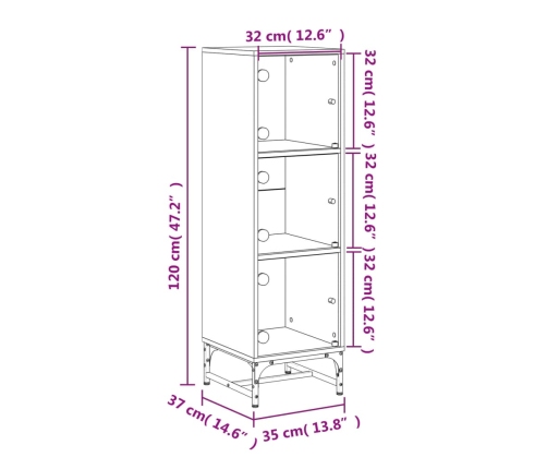 Aparador con puertas de vidrio roble ahumado 35x37x120 cm