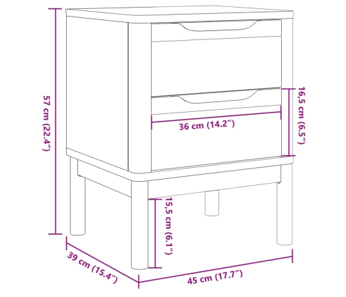 vidaXL Mesita de noche FLORO madera maciza de pino gris 45x39x57 cm