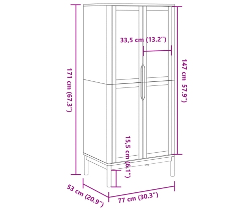 Armario FLORO madera maciza de pino marrón cera 77x53x171 cm