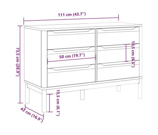 Cómoda cajonera FLORO madera maciza de pino gris