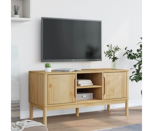 Mueble de TV FLORO madera maciza pino marrón cera 114x43x55 cm