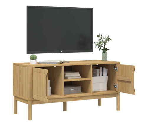 Mueble de TV FLORO madera maciza pino marrón cera 114x43x55 cm