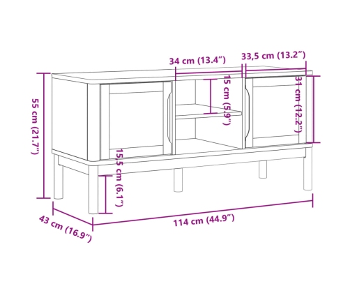 Mueble de TV FLORO madera maciza pino marrón cera 114x43x55 cm